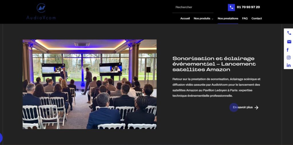 Site internet AudioVCom - prestations sonorisation et éclairage événementiel