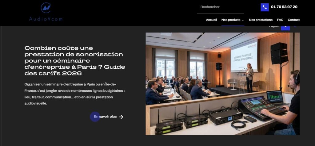 Site internet AudioVCom - sonorisation et régie pour séminaire d'entreprise